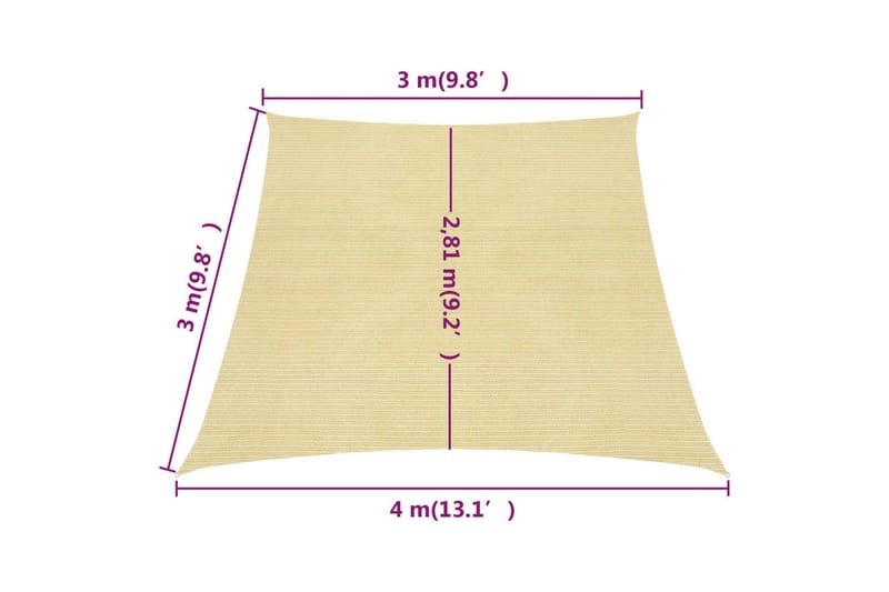 Solseil 160 g/m² beige 3/4x3 m HDPE - Beige - Hagemøbler - Solbeskyttelse - Solseil