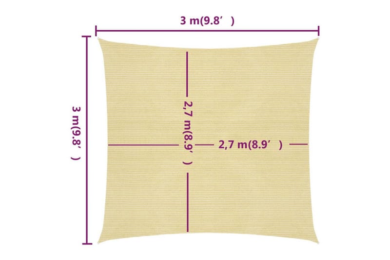 Solseil 160 g/m² beige 3x3 m HDPE - Beige - Hagemøbler - Solbeskyttelse - Solseil