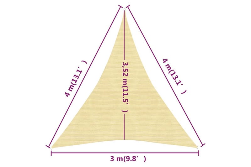 Solseil 160 g/m² beige 3x4x4 m HDPE - Beige - Solseil