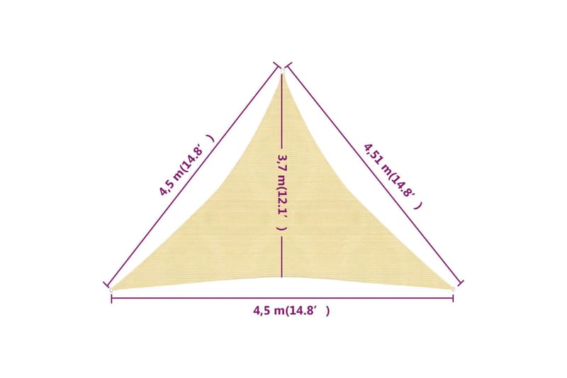Solseil 160 g/m² beige 4,5x4,5x4,5 m HDPE - Beige - Solseil
