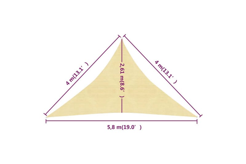 Solseil 160 g/m² beige 4x4x5,8 m HDPE - Beige - Hagemøbler - Solbeskyttelse - Solseil