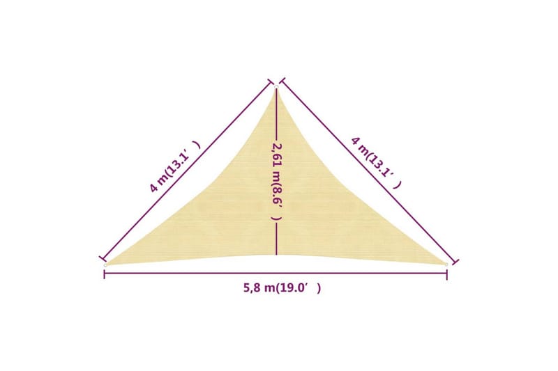 Solseil 160 g/m² beige 4x4x5,8 m HDPE - Beige - Solseil