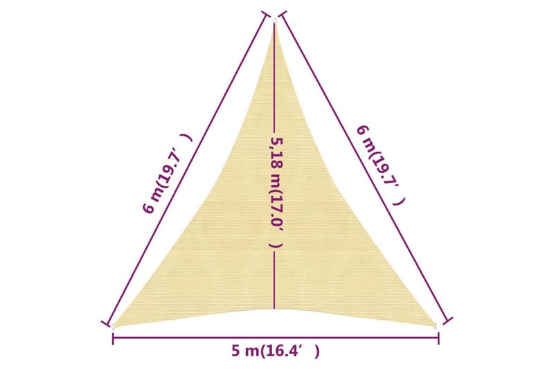 Solseil 160 g/m² beige 5x6x6 m HDPE - Beige - Solseil
