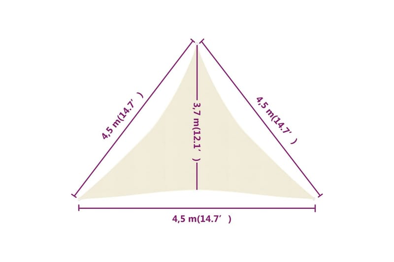 Solseil 160 g/m² kremhvit 4,5x4,5x4,5 m HDPE - Krem - Solseil