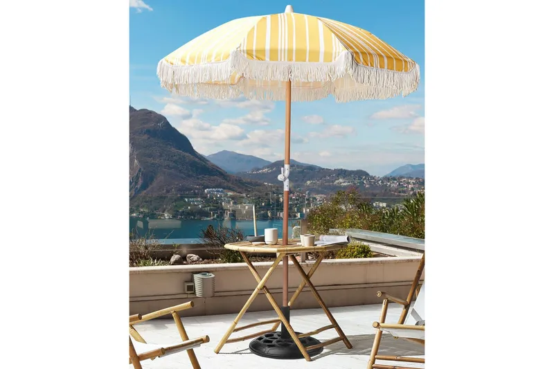 Teulon Parasol 150 cm - Gul/Hvit/Lys Brun - Hagemøbler - Solbeskyttelse - Parasoller