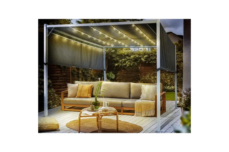 Trädgårdspergola Beliani Parga Beige/svart Grey||White - Hagemøbler - Solbeskyttelse - Pergola