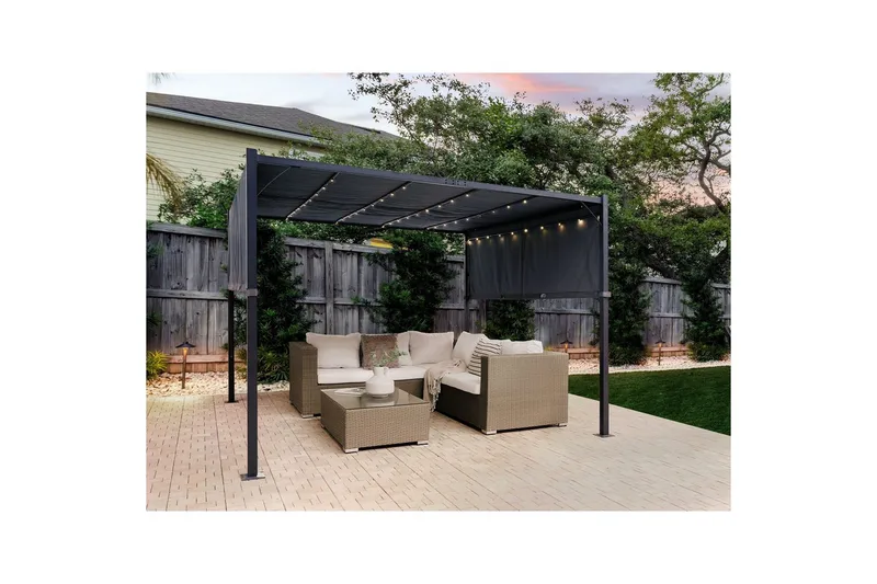 Trädgårdspergola Beliani Parga Beige/svart Grey||Black - Hagemøbler - Solbeskyttelse - Pergola