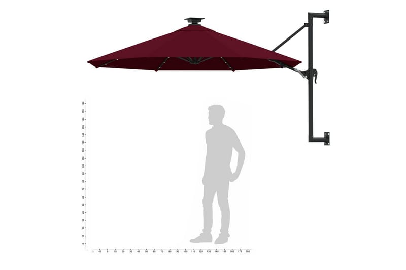 Veggmontert parasoll med LED og metallstolpe 300cm burgunder - Rød - Parasoller