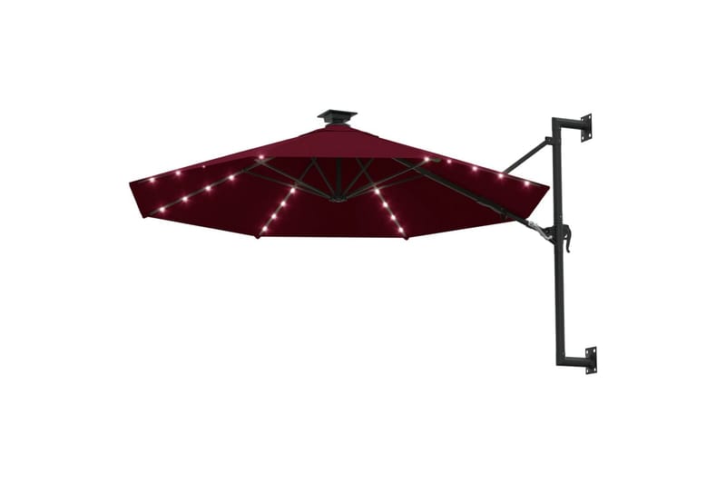 Veggmontert parasoll med LED og metallstolpe 300cm burgunder - Rød - Parasoller