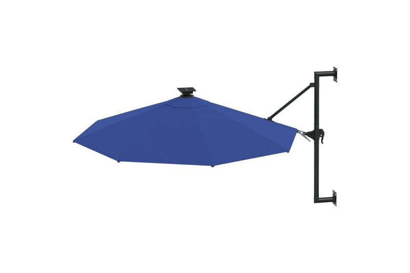 Veggmontert parasoll med LED og metallstolpe 300 cm blå - Blå - Parasoller