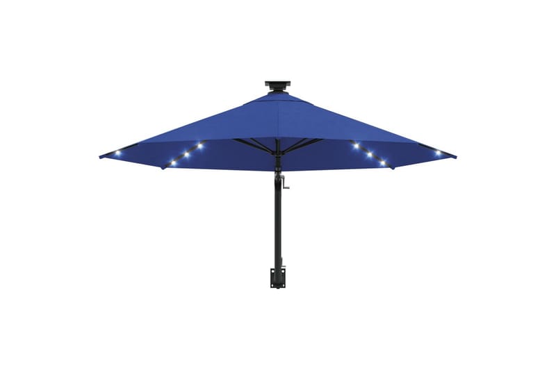 Veggmontert parasoll med LED og metallstolpe 300 cm blå - Blå - Parasoller
