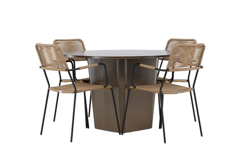 Santa Fe Spisegruppe Rund 120 cm + 4 stk Hochanas Spisestoler Svart/Brun, undefined