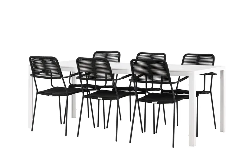 Break Spisegruppe 205 cm + 6 stk Hochanas Spisestoler Svart/Brun, undefined