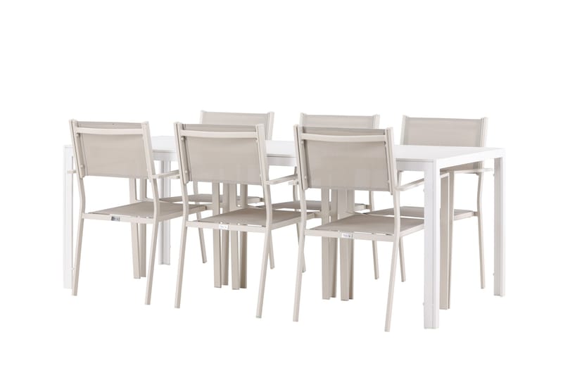 Break Spisegruppe 205 cm + 6 stk Copacabana Spisestoler Beige/Hvit, undefined