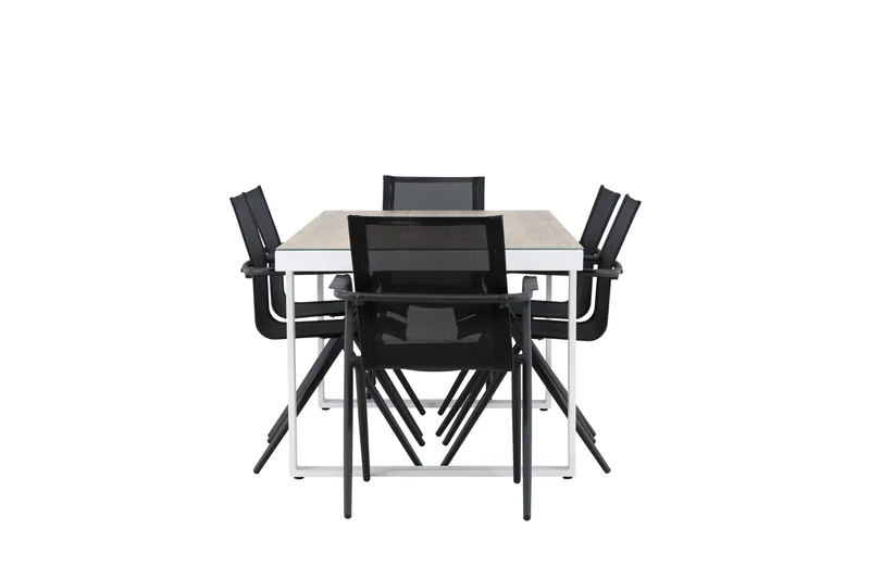 Merlo Spisegruppe 200 cm + 6 stk Alling Spisestoler Svart/Hvit - Hagemøbler - Hagegruppe - Spisegrupper hage