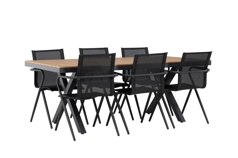 Garcia Spisegruppe 200 cm + 6 stk Alling Spisestoler Svart - Hagemøbler - Hagegruppe - Spisegrupper hage