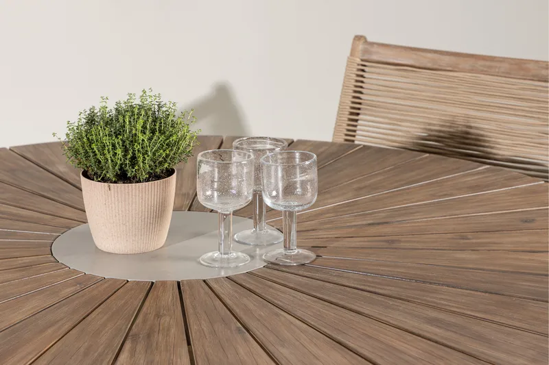 Rosario Spisegruppe Rund 140 cm + 4 stk Peter Spisestoler Brun - Hagemøbler - Hagegruppe - Spisegrupper hage