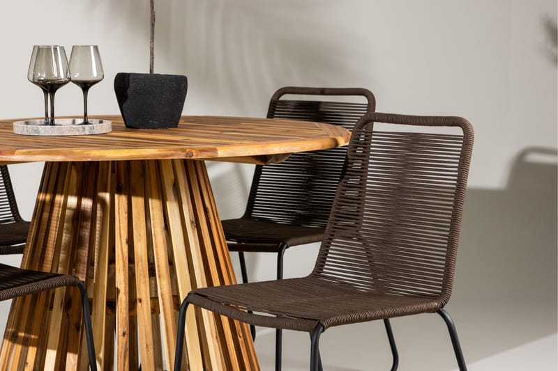Lumpur Spisegruppe Rund 120 cm + 4 stk Lindos Spisestoler Brun - Hagemøbler - Hagegruppe - Spisegrupper hage