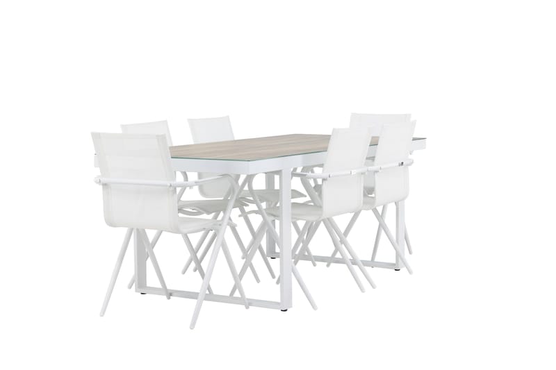 Merlo Spisegruppe 200 cm + 6 stk Alling Spisestoler Hvit - Hagemøbler - Hagegruppe - Spisegrupper hage