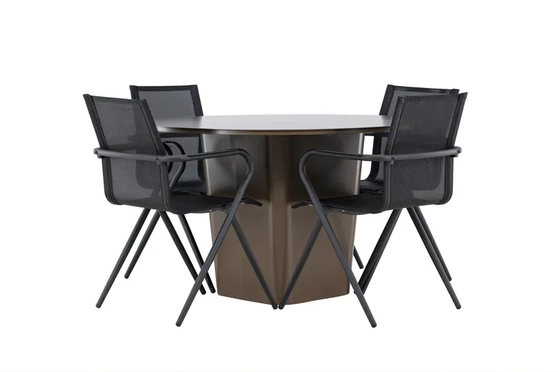 Santa Fe Spisegruppe Rund 120 cm + 4 stk Alling Spisestoler Svart/Brun, undefined