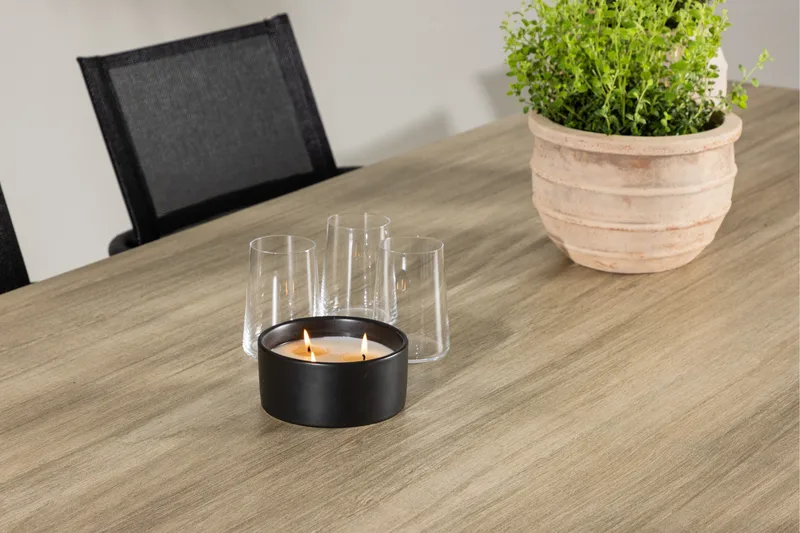 Merlo Spisegruppe 200 cm + 6 stk Alling Spisestoler Svart/Hvit - Hagemøbler - Hagegruppe - Spisegrupper hage