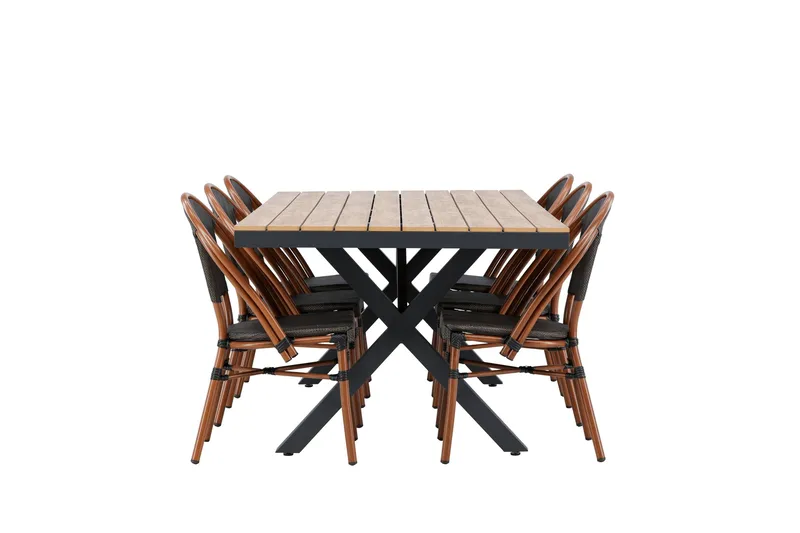 Garcia Spisegruppe 200 cm + 6 stk Guarda Spisestoler Svart - Hagemøbler - Hagegruppe - Spisegrupper hage
