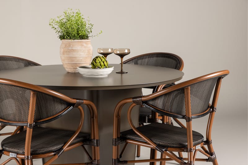 Santa Fe Spisegruppe Rund 120 cm + 4 stk Vila Spisestoler Svart/Brun - Hagemøbler - Hagegruppe - Spisegrupper hage