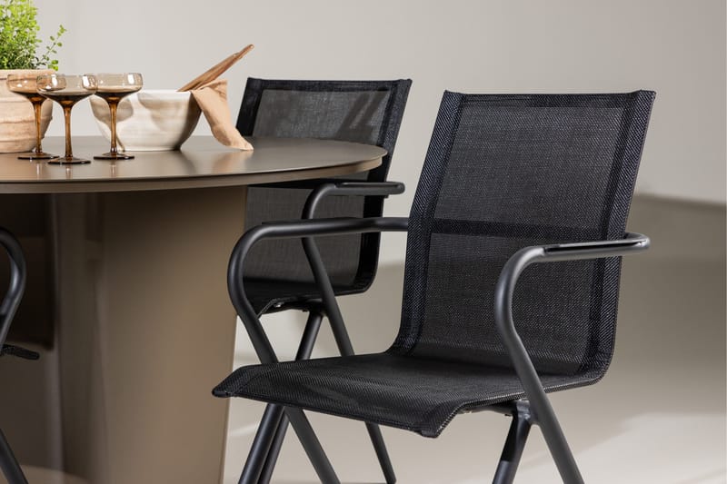 Santa Fe Spisegruppe Rund 120 cm + 4 stk Alling Spisestoler Svart/Brun - Hagemøbler - Hagegruppe - Spisegrupper hage