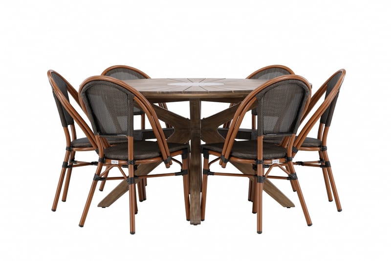 Rosario Spisegruppe Rund 140 cm + 6 stk Guarda Spisestoler Svart/Brun, undefined
