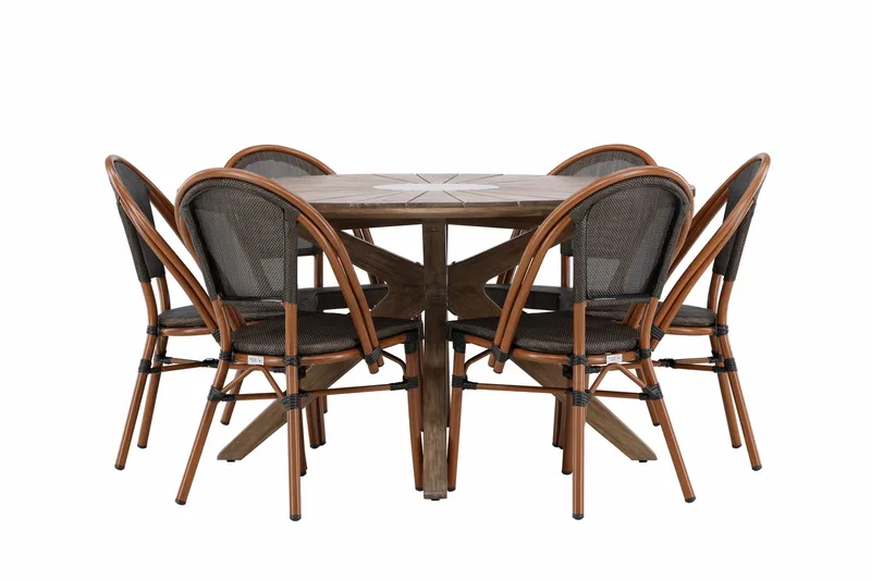 Rosario Spisegruppe Rund 140 cm + 6 stk Guarda Spisestoler Svart/Brun, undefined