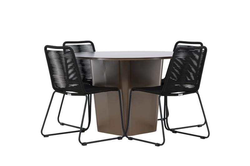 Santa Fe Spisegruppe Rund 120 cm + 4 stk Linero Spisestoler Svart/Brun, undefined