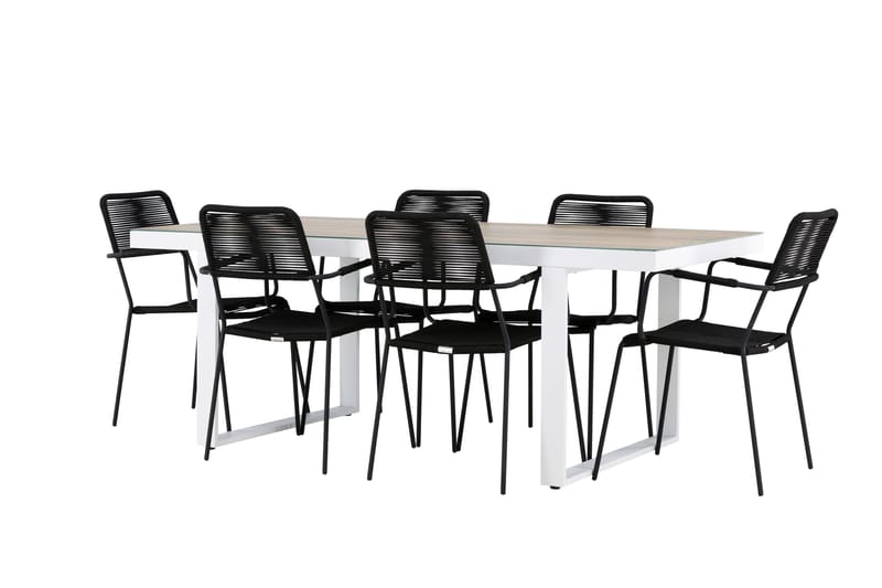 Merlo Spisegruppe 200 cm + 6 stk Hochanas Spisestoler Svart/Brun, undefined