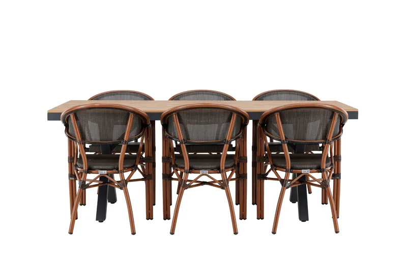 Garcia Spisegruppe 200 cm + 6 stk Vila Spisestoler Svart - Hagemøbler - Hagegruppe - Spisegrupper hage