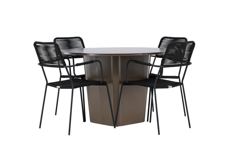 Santa Fe Spisegruppe Rund 120 cm + 4 stk Hochanas Spisestoler Svart/Brun, undefined