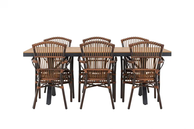 Garcia Spisegruppe 200 cm + 6 stk Galera Spisestoler Brun/Svart - Hagemøbler - Hagegruppe - Spisegrupper hage