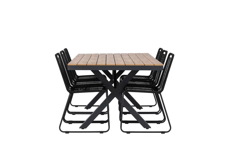 Garcia Spisegruppe 200 cm + 6 stk Linero Spisestoler Svart - Hagemøbler - Hagegruppe - Spisegrupper hage
