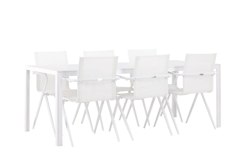 Break Spisegruppe 205 cm + 6 stk Alling Spisestoler Hvit - Hagemøbler - Hagegruppe - Spisegrupper hage
