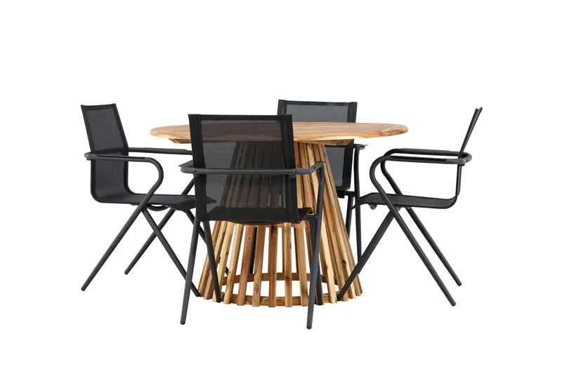 Lumpur Spisegruppe Rund 120 cm + 4 stk Alling Spisestoler Svart - Hagemøbler - Hagegruppe - Spisegrupper hage