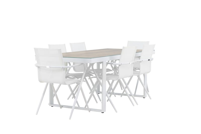 Merlo Spisegruppe 200 cm + 6 stk Alling Spisestoler Hvit - Hagemøbler - Hagegruppe - Spisegrupper hage