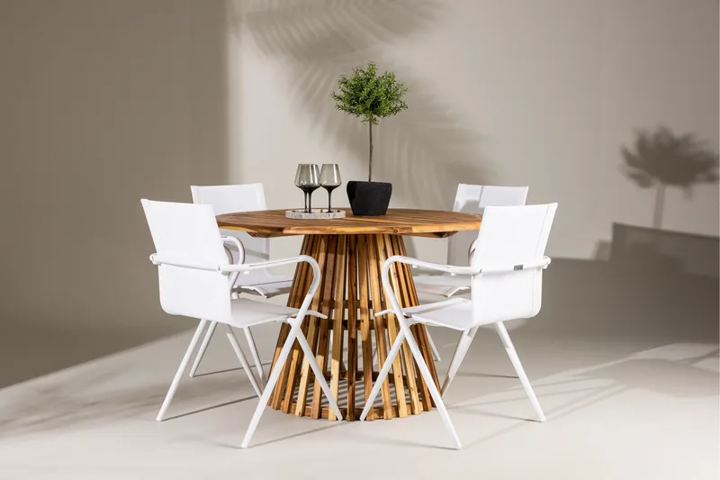 Lumpur Spisegruppe Rund 120 cm + 4 stk Alling Spisestoler Hvit - Hagemøbler - Hagegruppe - Spisegrupper hage