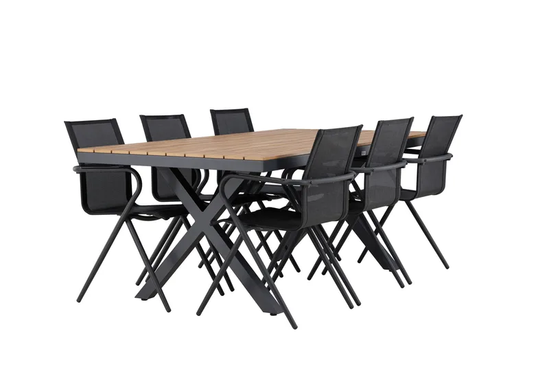 Garcia Spisegruppe 200 cm + 6 stk Alling Spisestoler Svart - Hagemøbler - Hagegruppe - Spisegrupper hage