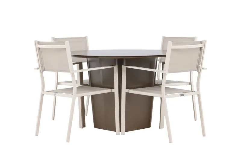 Santa Fe Spisegruppe Rund 120 cm + 4 stk Copacabana Spisestoler Beige/Brun, undefined