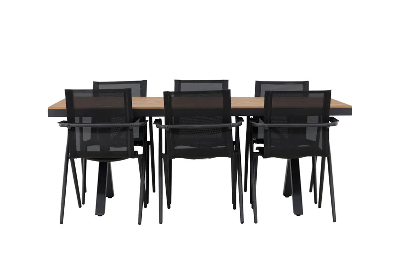 Garcia Spisegruppe 200 cm + 6 stk Alling Spisestoler Svart - Hagemøbler - Hagegruppe - Spisegrupper hage