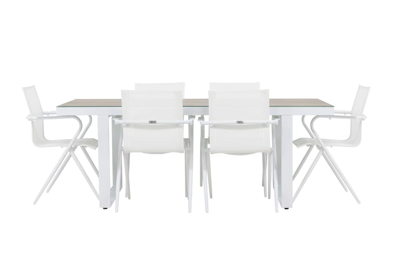 Merlo Spisegruppe 200 cm + 6 stk Alling Spisestoler Hvit - Hagemøbler - Hagegruppe - Spisegrupper hage