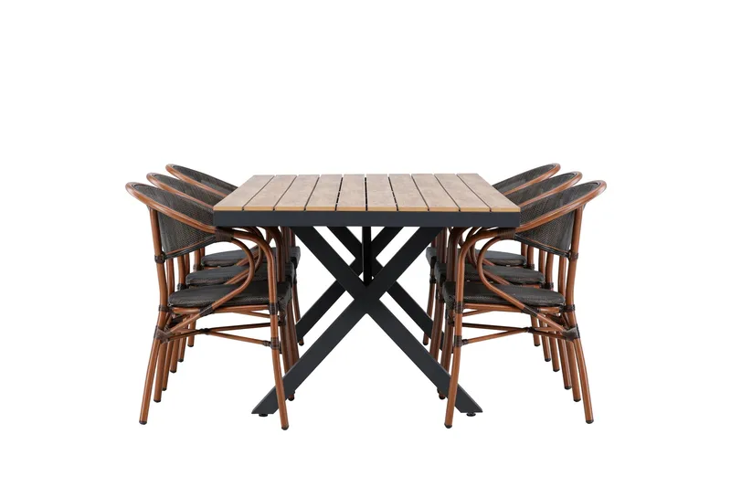 Garcia Spisegruppe 200 cm + 6 stk Vila Spisestoler Svart - Hagemøbler - Hagegruppe - Spisegrupper hage