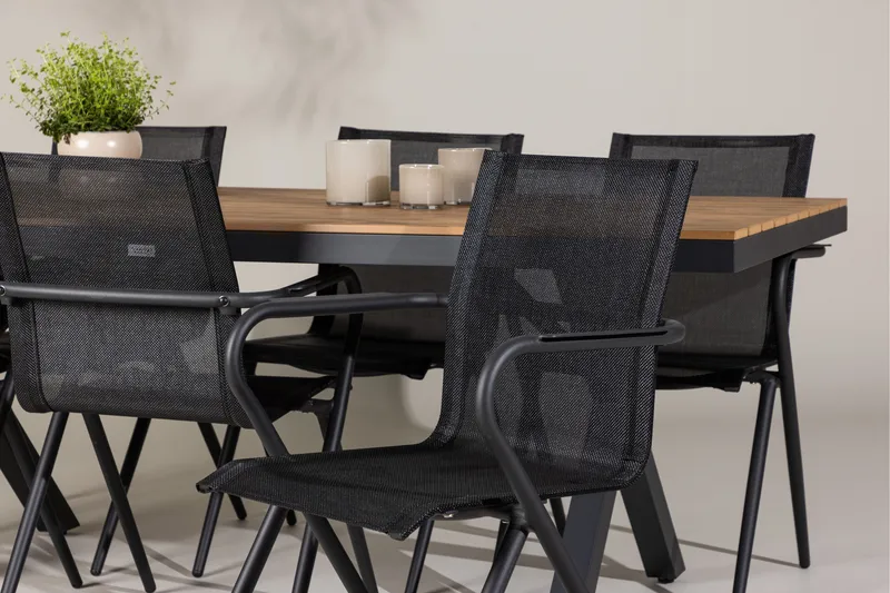 Garcia Spisegruppe 200 cm + 6 stk Alling Spisestoler Svart - Hagemøbler - Hagegruppe - Spisegrupper hage