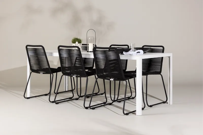 Break Spisegruppe 205 cm + 6 stk Linero Spisestoler Svart/Hvit - Hagemøbler - Hagegruppe - Spisegrupper hage