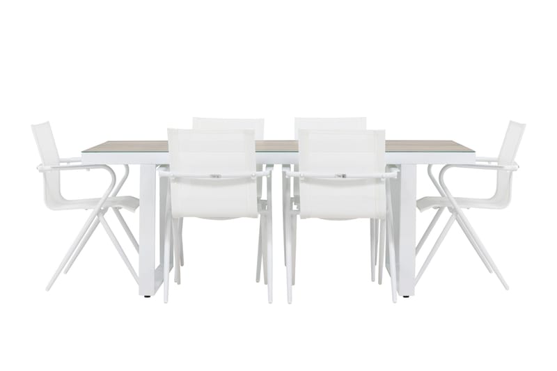 Merlo Spisegruppe 200 cm + 6 stk Alling Spisestoler Hvit - Hagemøbler - Hagegruppe - Spisegrupper hage