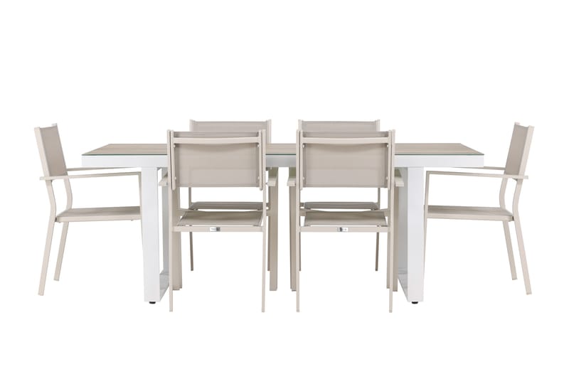 Merlo Spisegruppe 200 cm + 6 stk Copacabana Spisestoler Beige/Hvit - Hagemøbler - Hagegruppe - Spisegrupper hage