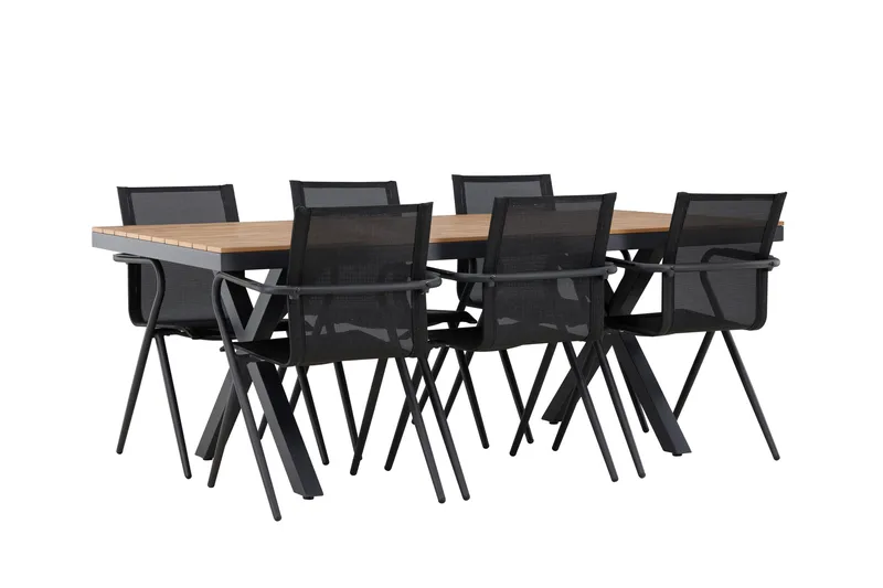 Garcia Spisegruppe 200 cm + 6 stk Alling Spisestoler Svart - Hagemøbler - Hagegruppe - Spisegrupper hage